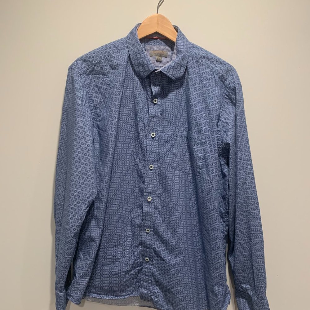 Nicoby Blue Patterned Long Sleeve Button Down, XL, Geometric